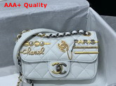 Chanel Mini Flap Bag Lambskin Glass Pearls Imitation Pearls Strass Gold Silver Ruthenium Finish Metal White Ref AS2978 Replica