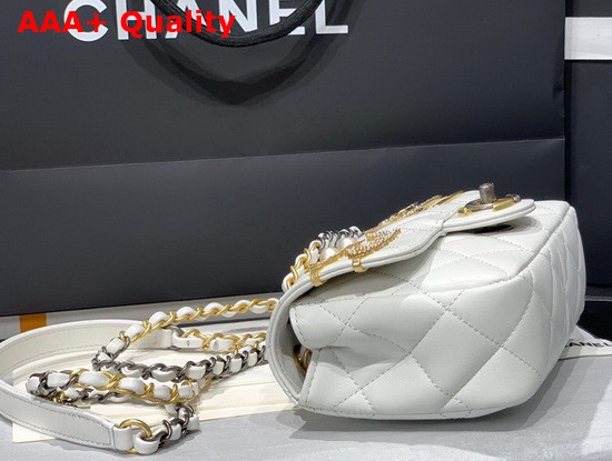 Chanel Mini Flap Bag Lambskin Glass Pearls Imitation Pearls Strass Gold Silver Ruthenium Finish Metal White Ref AS2978 Replica