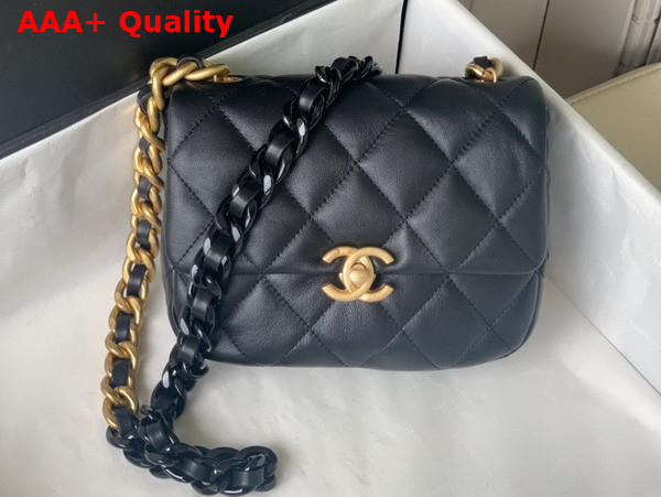 Chanel Mini Flap Bag Lambskin Gold Tone Lacquered Metal Black Ref AS3205 Replica