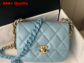 Chanel Mini Flap Bag Lambskin Gold Tone Lacquered Metal Light Blue Ref AS3205 Replica