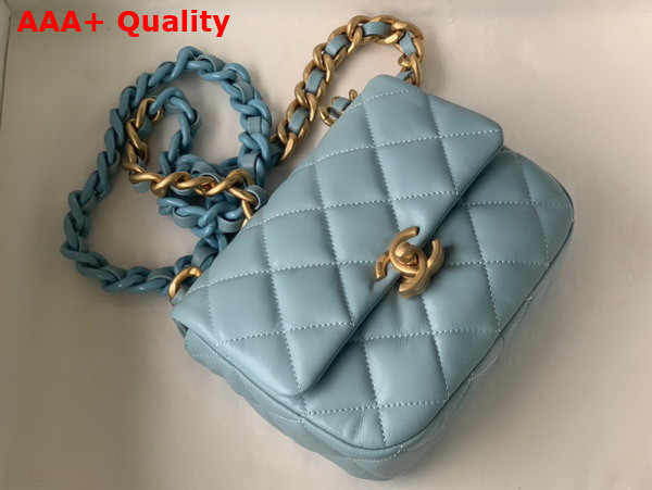 Chanel Mini Flap Bag Lambskin Gold Tone Lacquered Metal Light Blue Ref AS3205 Replica