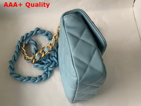 Chanel Mini Flap Bag Lambskin Gold Tone Lacquered Metal Light Blue Ref AS3205 Replica