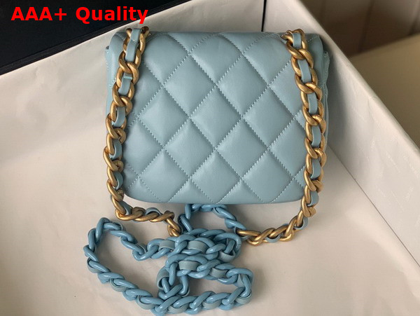 Chanel Mini Flap Bag Lambskin Gold Tone Lacquered Metal Light Blue Ref AS3205 Replica