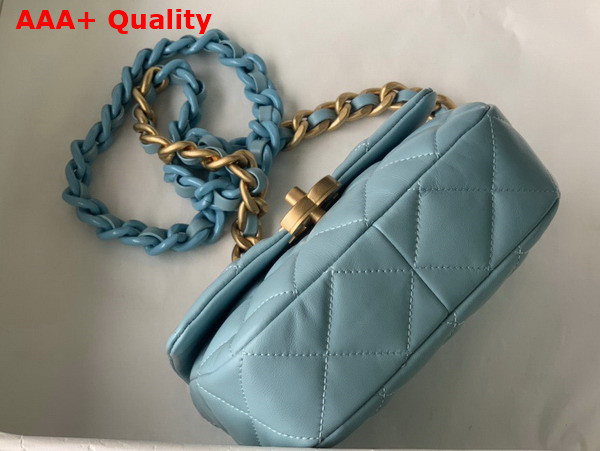 Chanel Mini Flap Bag Lambskin Gold Tone Lacquered Metal Light Blue Ref AS3205 Replica