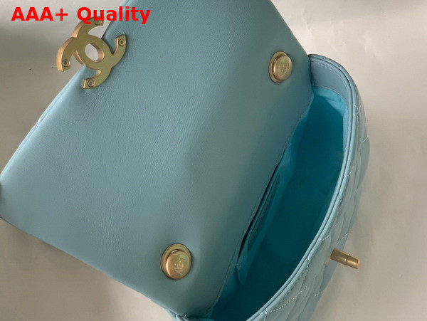 Chanel Mini Flap Bag Lambskin Gold Tone Lacquered Metal Light Blue Ref AS3205 Replica