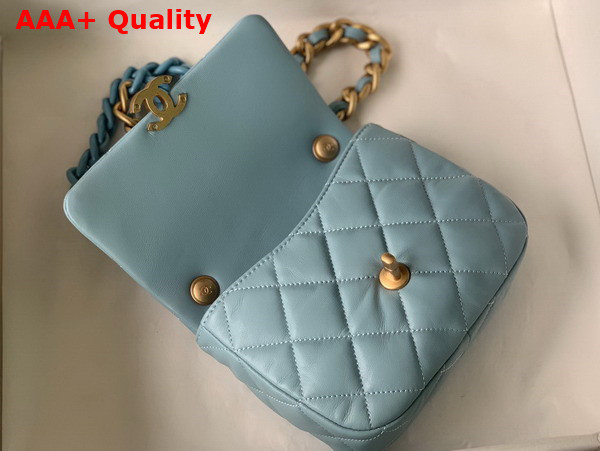 Chanel Mini Flap Bag Lambskin Gold Tone Lacquered Metal Light Blue Ref AS3205 Replica