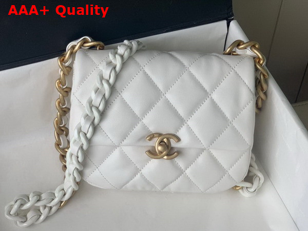 Chanel Mini Flap Bag Lambskin Gold Tone Lacquered Metal White Ref AS3205 Replica