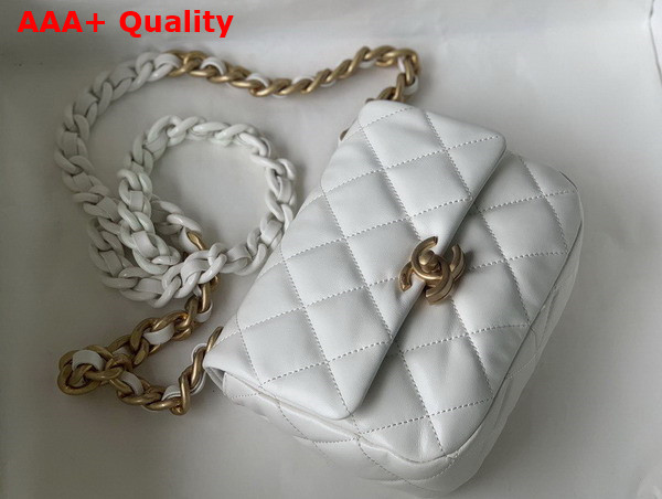 Chanel Mini Flap Bag Lambskin Gold Tone Lacquered Metal White Ref AS3205 Replica