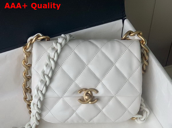 Chanel Mini Flap Bag Lambskin Gold Tone Lacquered Metal White Ref AS3205 Replica