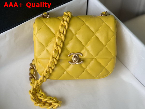 Chanel Mini Flap Bag Lambskin Gold Tone Lacquered Metal Yellow Ref AS3205 Replica