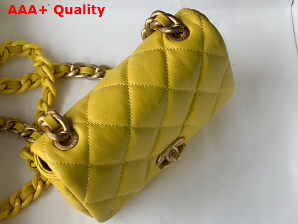 Chanel Mini Flap Bag Lambskin Gold Tone Lacquered Metal Yellow Ref AS3205 Replica