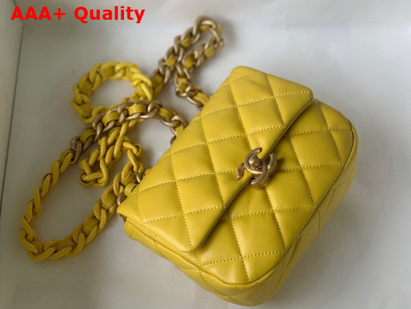 Chanel Mini Flap Bag Lambskin Gold Tone Lacquered Metal Yellow Ref AS3205 Replica