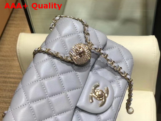 Chanel Mini Flap Bag Lambskin Gold Tone Metal Light Gray AS1786 Replica