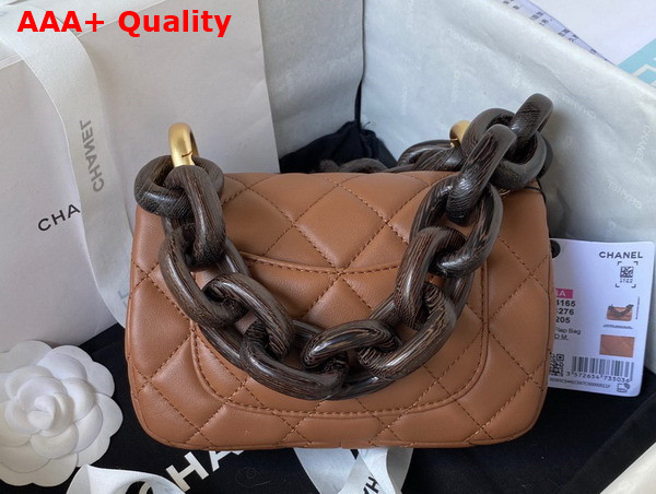 Chanel Mini Flap Bag Lambskin and Wenge Wood Light Brown Ref AS4165 Replica