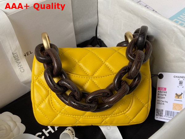 Chanel Mini Flap Bag Lambskin and Wenge Wood Yellow Ref AS4165 Replica