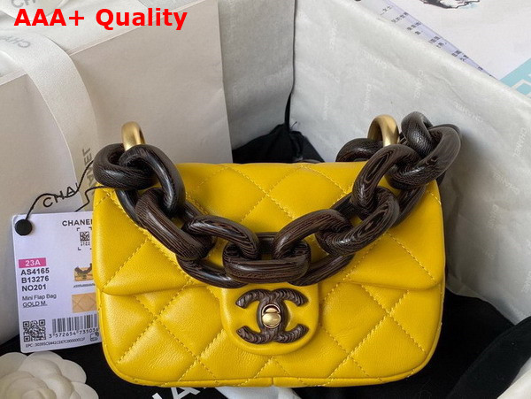 Chanel Mini Flap Bag Lambskin and Wenge Wood Yellow Ref AS4165 Replica