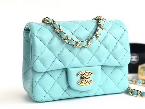 Chanel Mini Flap Bag Light Blue Lambskin Gold Hardware A35200