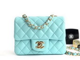 Chanel Mini Flap Bag Light Blue Lambskin Gold Hardware A35200