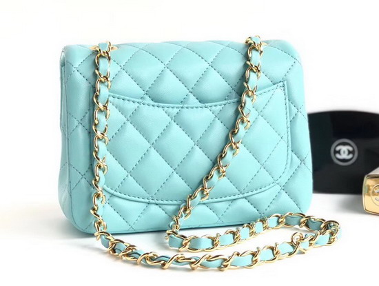 Chanel Mini Flap Bag Light Blue Lambskin Gold Hardware A35200