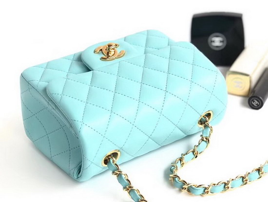 Chanel Mini Flap Bag Light Blue Lambskin Gold Hardware A35200