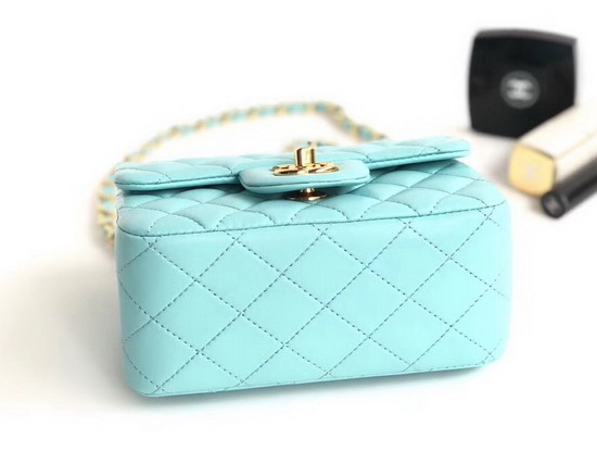 Chanel Mini Flap Bag Light Blue Lambskin Gold Hardware A35200