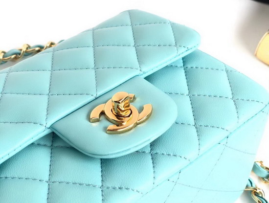 Chanel Mini Flap Bag Light Blue Lambskin Gold Hardware A35200