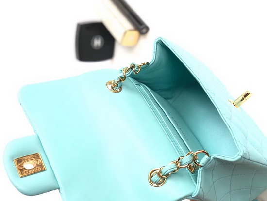 Chanel Mini Flap Bag Light Blue Lambskin Gold Hardware A35200