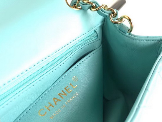 Chanel Mini Flap Bag Light Blue Lambskin Gold Hardware A35200