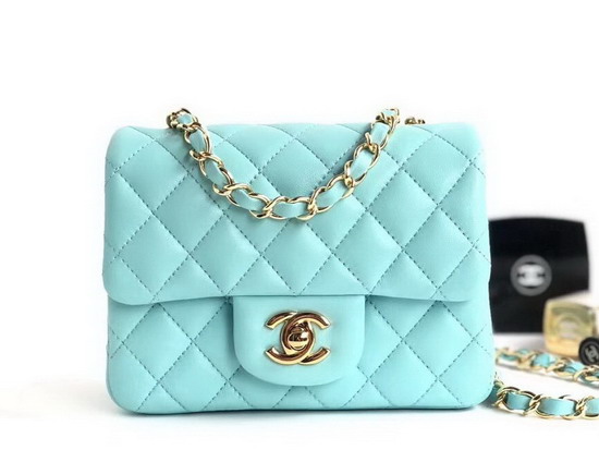 Chanel Mini Flap Bag Light Blue Lambskin Gold Hardware A35200