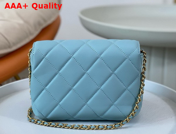 Chanel Mini Flap Bag Light Blue Lambskin Imitation Pearls Gold Tone Metal AS4986 Replica