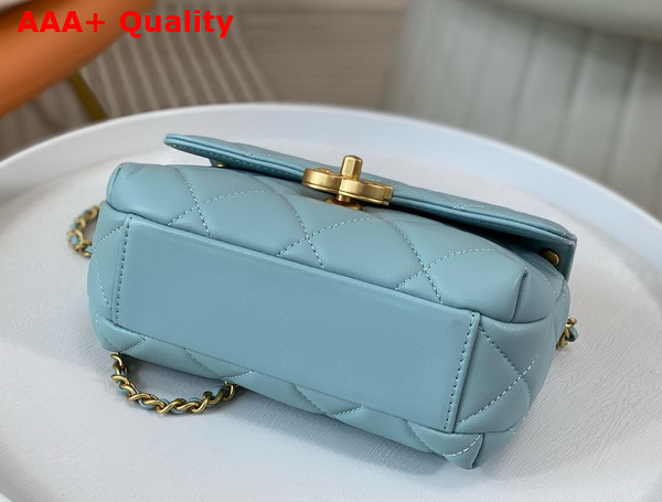 Chanel Mini Flap Bag Light Blue Lambskin Imitation Pearls Gold Tone Metal AS4986 Replica