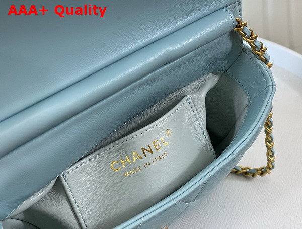 Chanel Mini Flap Bag Light Blue Lambskin Imitation Pearls Gold Tone Metal AS4986 Replica