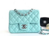 Chanel Mini Flap Bag Light Blue Lambskin Silver Hardware A35200