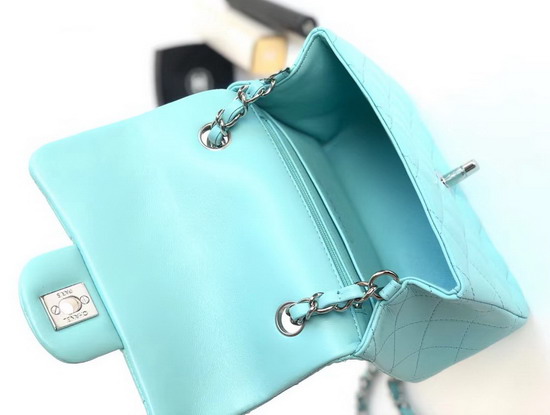 Chanel Mini Flap Bag Light Blue Lambskin Silver Hardware A35200