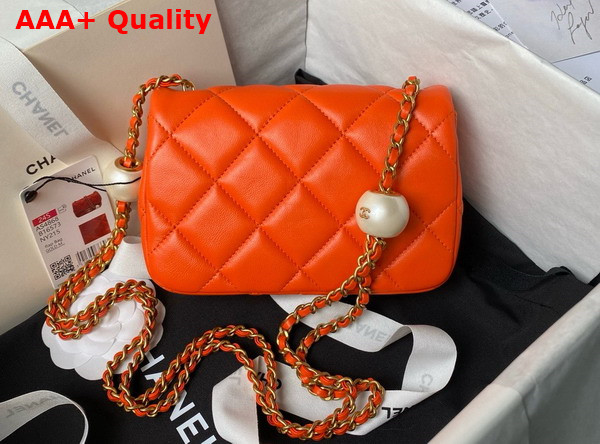 Chanel Mini Flap Bag Orange Lambskin Imitation Pearls Gold Tone Metal AS4868 Replica