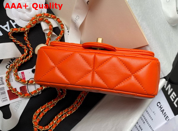 Chanel Mini Flap Bag Orange Lambskin Imitation Pearls Gold Tone Metal AS4868 Replica