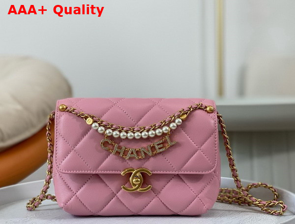 Chanel Mini Flap Bag Pink Lambskin Imitation Pearls Gold Tone Metal AS4986 Replica