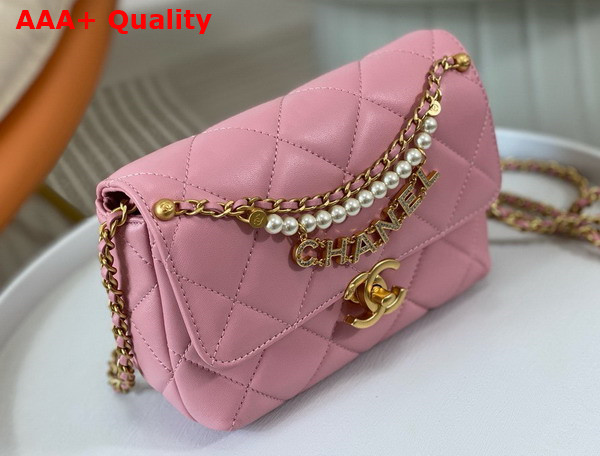 Chanel Mini Flap Bag Pink Lambskin Imitation Pearls Gold Tone Metal AS4986 Replica