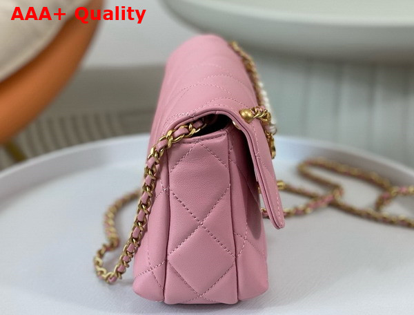 Chanel Mini Flap Bag Pink Lambskin Imitation Pearls Gold Tone Metal AS4986 Replica