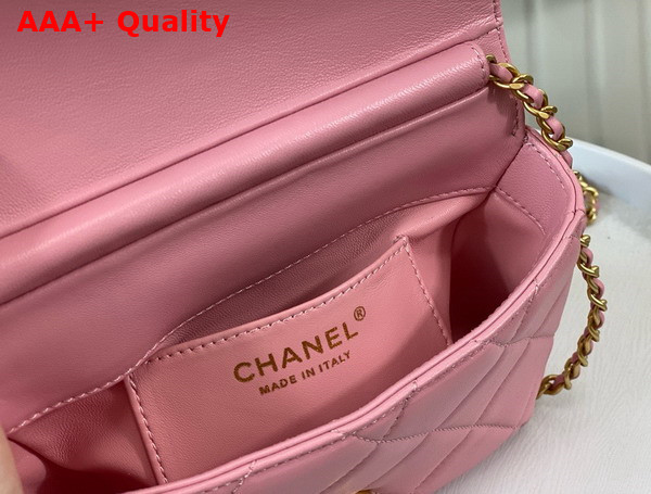 Chanel Mini Flap Bag Pink Lambskin Imitation Pearls Gold Tone Metal AS4986 Replica