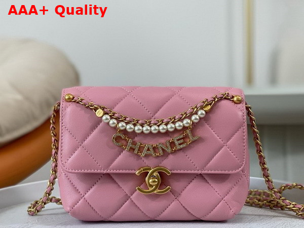 Chanel Mini Flap Bag Pink Lambskin Imitation Pearls Gold Tone Metal AS4986 Replica