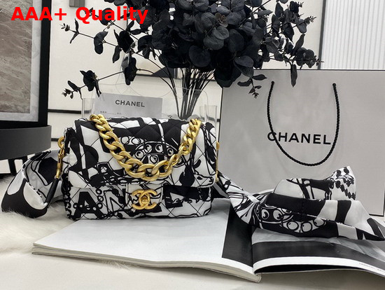 Chanel Mini Flap Bag Printed Fabric Gold Tone Metal Gray and Black Ref AS3004 Replica