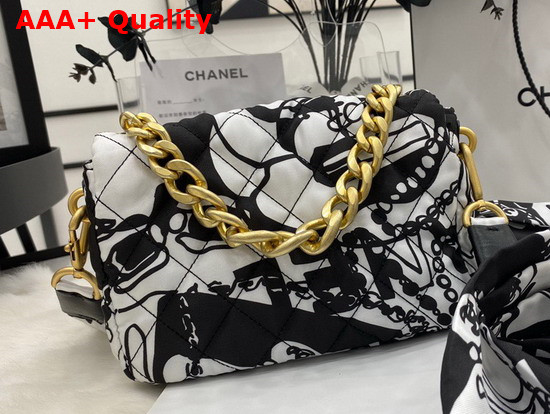 Chanel Mini Flap Bag Printed Fabric Gold Tone Metal Gray and Black Ref AS3004 Replica