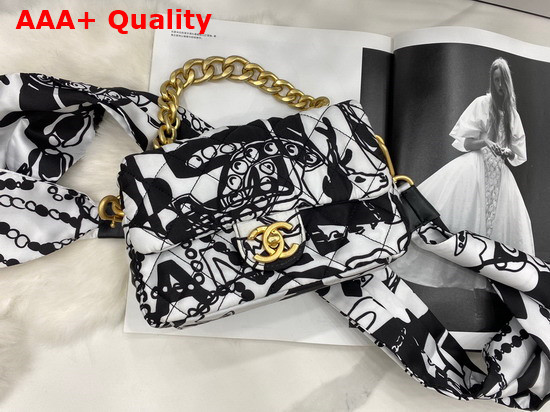 Chanel Mini Flap Bag Printed Fabric Gold Tone Metal Gray and Black Ref AS3004 Replica