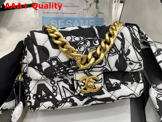 Chanel Mini Flap Bag Printed Fabric Gold Tone Metal Gray and Black Ref AS3004 Replica