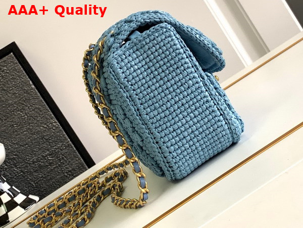 Chanel Mini Flap Bag Raffia Effect Braided and Gold Tone Metal Blue Ref AS4518 Replica