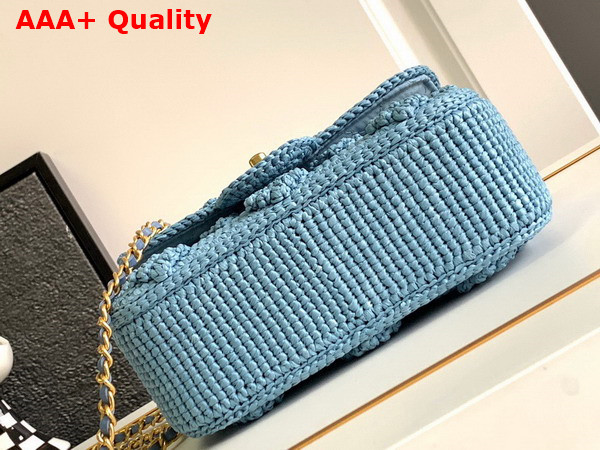 Chanel Mini Flap Bag Raffia Effect Braided and Gold Tone Metal Blue Ref AS4518 Replica