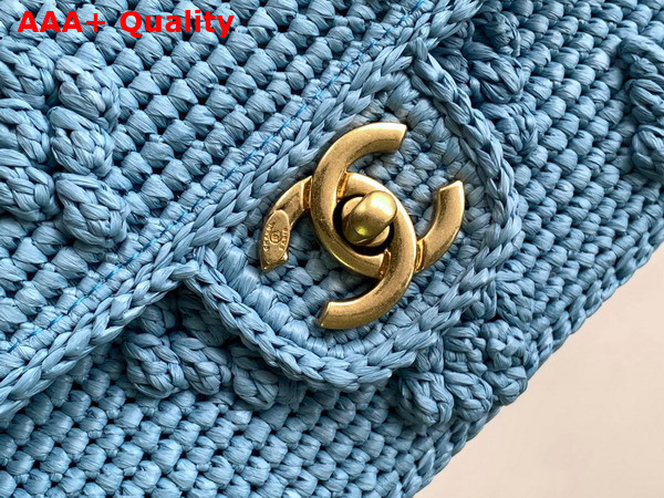 Chanel Mini Flap Bag Raffia Effect Braided and Gold Tone Metal Blue Ref AS4518 Replica