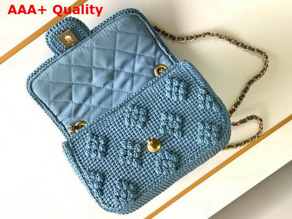 Chanel Mini Flap Bag Raffia Effect Braided and Gold Tone Metal Blue Ref AS4518 Replica