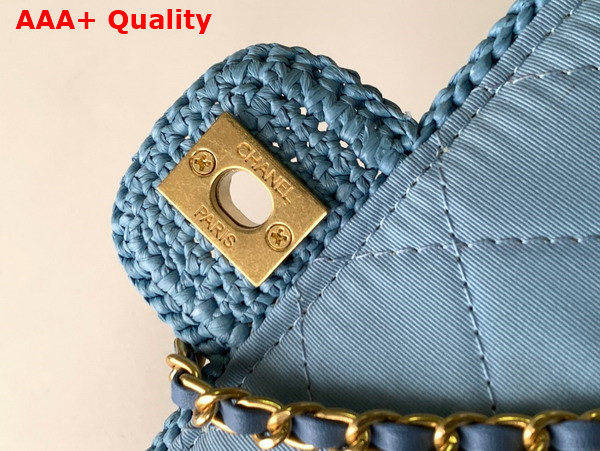 Chanel Mini Flap Bag Raffia Effect Braided and Gold Tone Metal Blue Ref AS4518 Replica